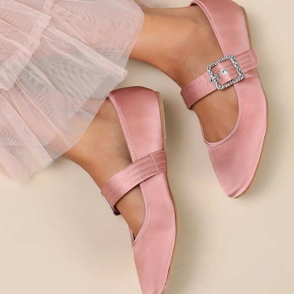 Lulus Rawler Dusty Rose Satin Buckle Ballet Flats/NIB/7M - Picture 4 of 13